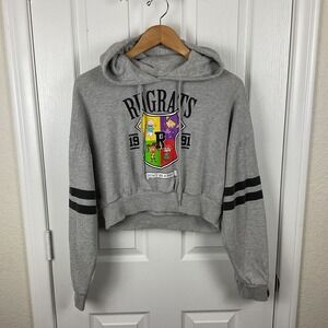 Nickelodeon Rugrats Women's Gray Crop Top Long Sleeve Hoodie Sweatshirt Size L